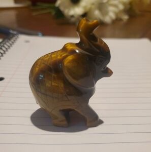 Brown Elephant Figurine Polished Carved Tigers Eye